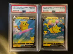 PSA 10 Flying Pikachu V 006/025+ Surfing Pikachu V 008/025 Celebrations Pokemon - Image 1