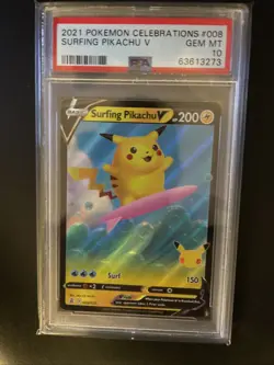 PSA 10 Flying Pikachu V 006/025+ Surfing Pikachu V 008/025 Celebrations Pokemon - Image 2