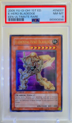 2005 YuGiOh EEN-EN007 1st Ed Ultimate Rare Elemental Hero Bladedge PSA 8 - Image 1