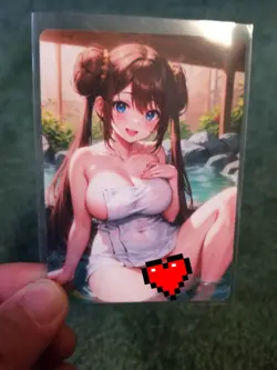 BUSTY BRUNETTE BABE WAIFU ANIME CARD - Image 1