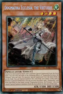 RA01-EN020 DOGMATIKA ECCLESIA, THE VIRTUOUS SECRET RARE 1ST EDITION YuGiOh CARD - Image 1