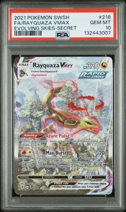 Pokemon TCG Rayquaza VMAX Evolving Skies Holo Card 218/203 PSA 10 - Image 1