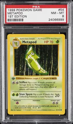 1999 POKEMON GAME 1ST ED #54 METAPOD PSA 8 - Image 1