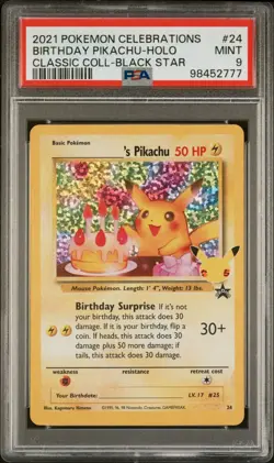 Pokemon PSA 9 Mint Birthday Pikachu 24 Celebrations Classic Collection - Image 1