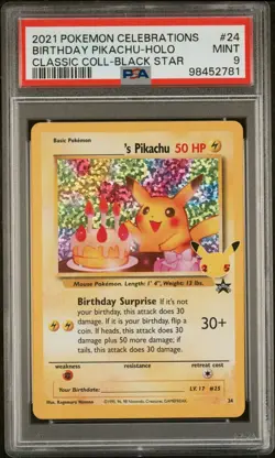 Pokemon PSA 9 Mint Birthday Pikachu 24 Celebrations Classic Collection - Image 5