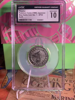 Pikachu Pokemon Rare Vintage Meiji Battle Coin Metal Japanese Cgc 10 Gem Mint - Image 1