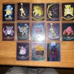 Lot of 13 Holo Topps TV Animation Pokemon Holos Foil - Blue/black Logo 1999 - Image 1