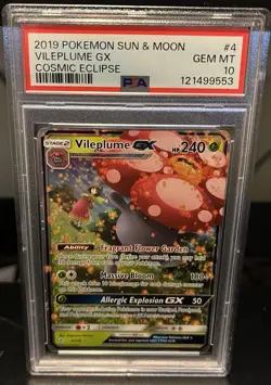 2019 POKEMON SUN & MOON COSMIC ECLIPSE #4 VILEPLUME GX PSA 10 - Image 1