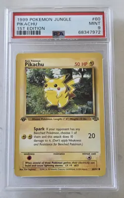 Pikachu 60/64 - 1st Edition Pokemon Jungle Graded PSA 9 Mint 1999 Vintage Slab - Image 1