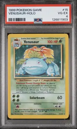 1999 Pokemon Base Set Venusaur Holo 15/102 PSA 4 VG-EX - Image 1