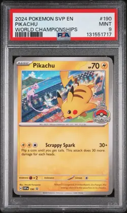 2024 POKEMON SVP EN-SV BLACK STAR PROMO WORLD CHAMPIONSHIPS #190 PIKACHU PSA 9 - Image 1