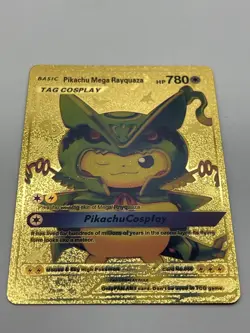 Pikachu Mega Rayquaza Cosplay Foil Pokemon Card Gift Fan Art Collectible - Image 1