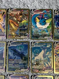 Set of 26 Pokemon Grimmsnarl, Vaporen, Leafeon & More Gold Foil Fan Art NM! - Image 3