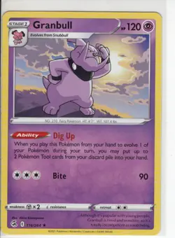 GRANBULL FUSION STRIKE SET RARE NON HOLO-FOIL POKEMON CARD 116/264 NM/M - Image 1