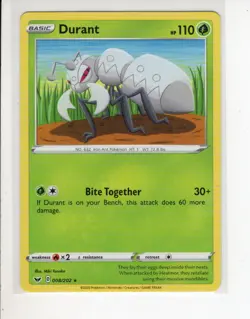 DURANT SWORD & SHIELD BASE SET RARE NON-HOLO FOIL POKEMON CARD 008/202 NM/M - Image 1