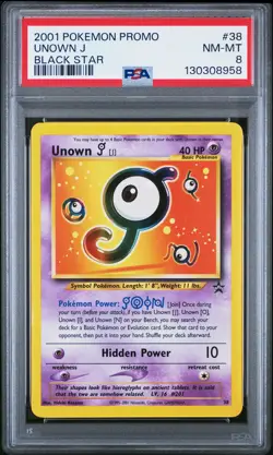 2001 POKEMON PROMO BLACK STAR #38 UNOWN J PSA 8 - Image 1