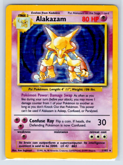 Alakazam #1/102 - Base Set - Holo - HP Heavily Played Pokemon - Image 1