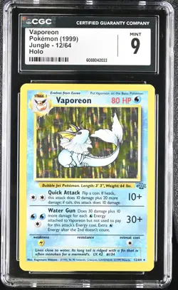 CGC 9 MINT Vaporeon 1999 Jungle 12/64 Holo Pokemon Card - Image 1