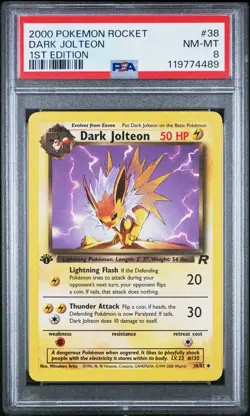 2000 POKEMON ROCKET 1ST ED #38 DARK JOLTEON PSA 8 - Image 1