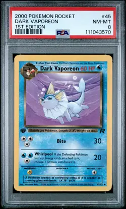 2000 POKEMON ROCKET 1ST ED #45 DARK VAPOREON PSA 8 - Image 1