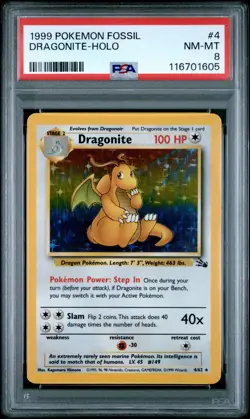 1999 POKEMON FOSSIL #4 DRAGONITE-HOLO PSA 8 NM-MT - Image 1