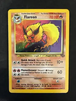 Pokemon TCG Flareon Jungle 3/64 Holo Unlimited Holo Rare MP - Image 1
