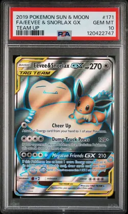2019 Pokemon Sun & Moon Full Art Eevee & Snorlax GX Team Up #171 PSA 10 Gem Mint - Image 1