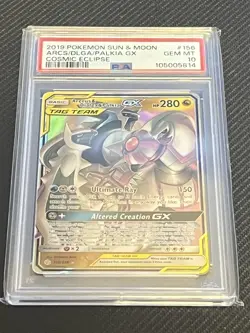 Pokemon Sun & Moon Cosmic Eclipse Arceus, Dialga, Palkia GX 156/236 PSA 10 - Image 1