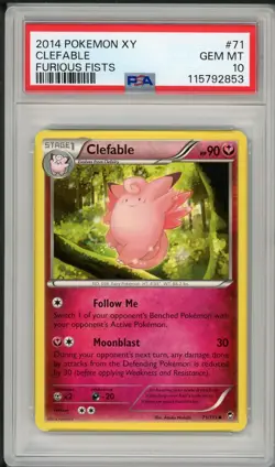 2014 Pokemon XY Furious Fists Clefable #71 PSA 10 Pop 2 - Image 1