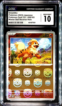 CGC 10 Gem Mint 151 Growlithe 058/165 MASTER BALL Reverse Holo Japanese Sv2a - Image 1