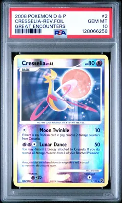 2008 POKEMON DIAMOND & PEARL GREAT ENCOUNTERS #2 CRESSELIA-REVERSE FOIL PSA 10 - Image 1