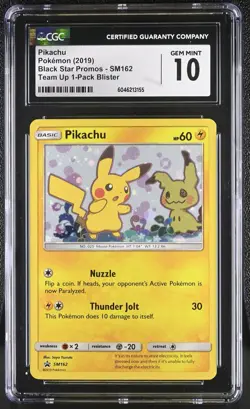 Pokemon Team Up Blister Pack Pikachu SM162 CGC 10 GEM MINT Looking at Mimikyu - Image 1