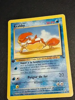 EDITION 1 Carte Pokemon Krabby 51/62 Wizards Fossile Francais - Image 5
