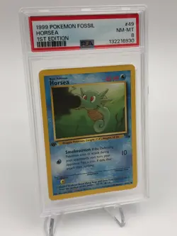 1999 POKEMON FOSSIL Trading Card HORSEA #49/62 1ST EDITION graded slab PSA 8 - Image 2