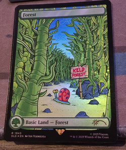 Secret Lair X SpongeBob MTG Basic Lands - Forest Rainbow Foil 1943 - Image 1