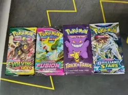 Pokemon 4 Sealed Booster Packs Fusion Brilliant Evolving Skies Trick Or Trade - Image 1