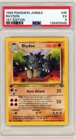 1999 RHYDON #46/64 1st Edition PSA 5 Pokemon - Image 1