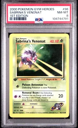 Sabrina's Venonat - 1st Edition - 96/132 Gym Heroes - WOTC - Pokemon TCG - PSA 8 - Image 1