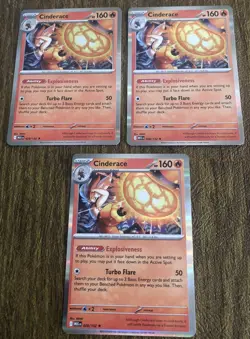 Pokemon Mega Evolution Cinderace 028/132 Reverse Holo & Holo Lot Of 3 - Image 1