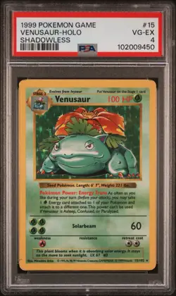 VENUSAUR 15/102 | PSA 4 | Shadowless Base Set Holo WOTC Graded Pokemon Card - Image 1