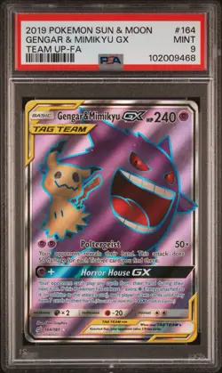 MIMKYU & GENGAR GX 164/181 | PSA 9 | Tag Team Up Graded Pokemon Card - Image 1