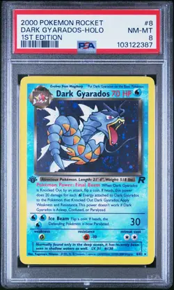DARK GYARADOS 8/82 | PSA 8 | 1st Edition Team Rocket Holo Graded Pokemon Card - Image 1