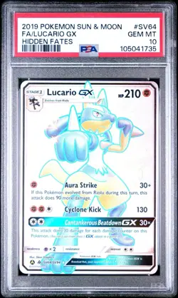 LUCARIO GX SV64/SV94 | PSA 10 | Hidden Fates Shiny Graded Pokemon Card - Image 1