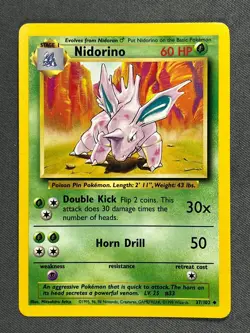 Nidorino 37/102 Base Set Series UNCOMMON Basic Stage 1 POKEMON CARD 1999 - NM - Image 1