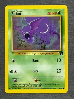 Zubat 70/82 Base Set Series Team Rocket Common Basic Pokemon Card 2000 NM - Image 1