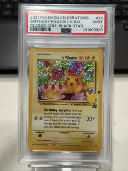 2021 Pokemon Celebrations Birthday Pikachu-Holo Coll-Black Star #24 PSA 9 - Image 1