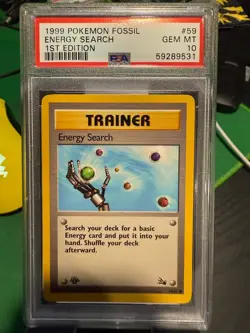 Pokemon Fossil 1st Edition Energy Search PSA 10 - Image 1