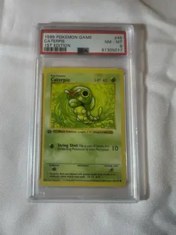 Caterpie, 1st Edition Base Set, 45/102, Pokemon, WOTC 1999, (PSA 8) - Image 1