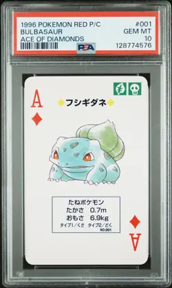 Pokemon Red Bulbasaur Ace of Diamonds Playing Poker Card 1996 PSA 10 GEM MINT - Image 1
