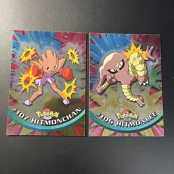 Pokemon Topps Card Hitmonchan/Hitmonlee Holo Foil TV Animation Blue Logo - Image 1